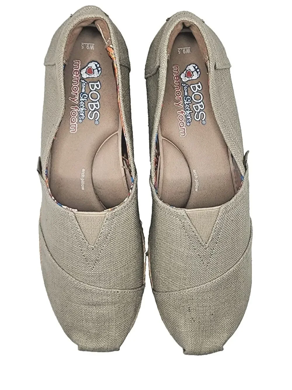 Women's 9.5 BOBS from Skechers Memory Foam Taupe Espadrille Wedge Shoes